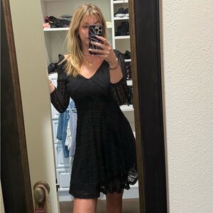 Lush Black Lace Long Sleeve Dress